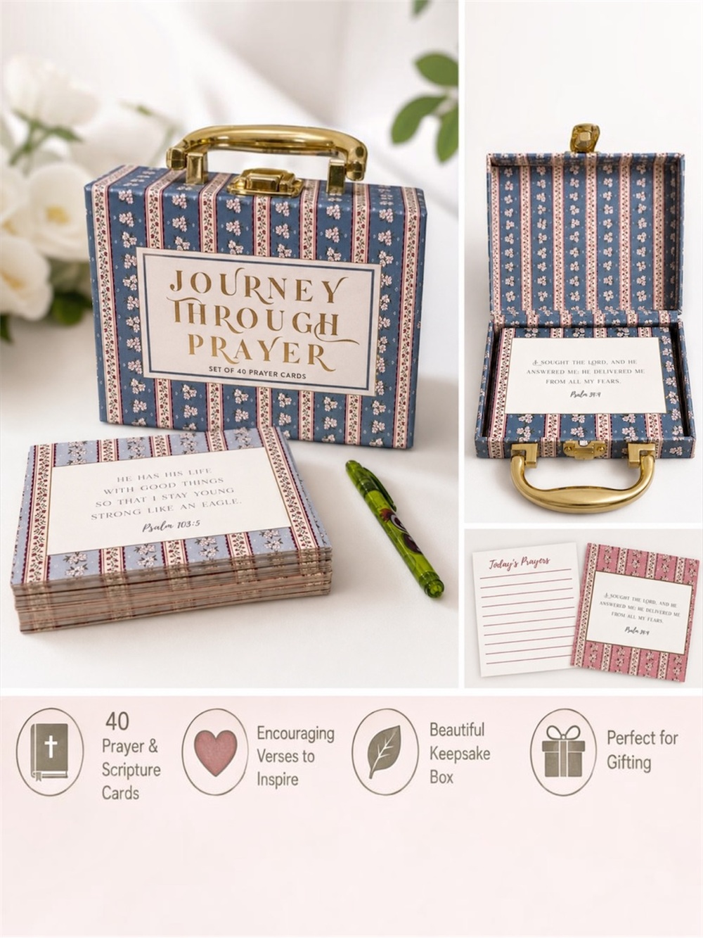 Journey Through Prayer Keepsake Box with Prayer Cards & Pen